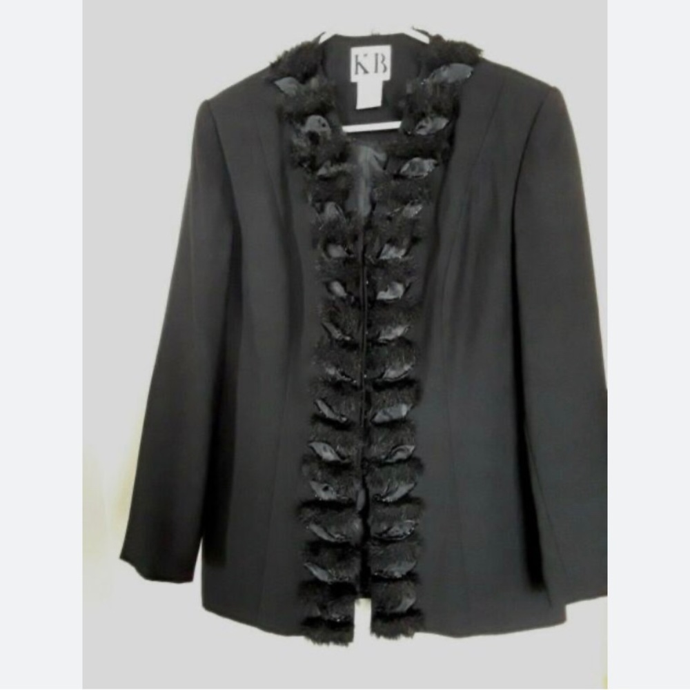 Stella Louise for KB Vintage Black Blazer Faux Fur Detail Front Sz 16